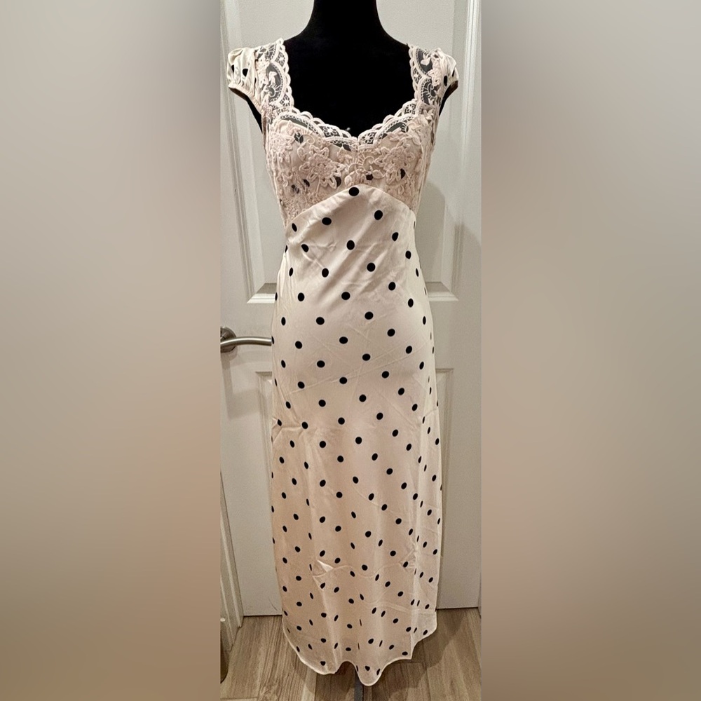 NWT Thirty Thirty antiqued ivory & black Polka Dot Lace Dress- L
